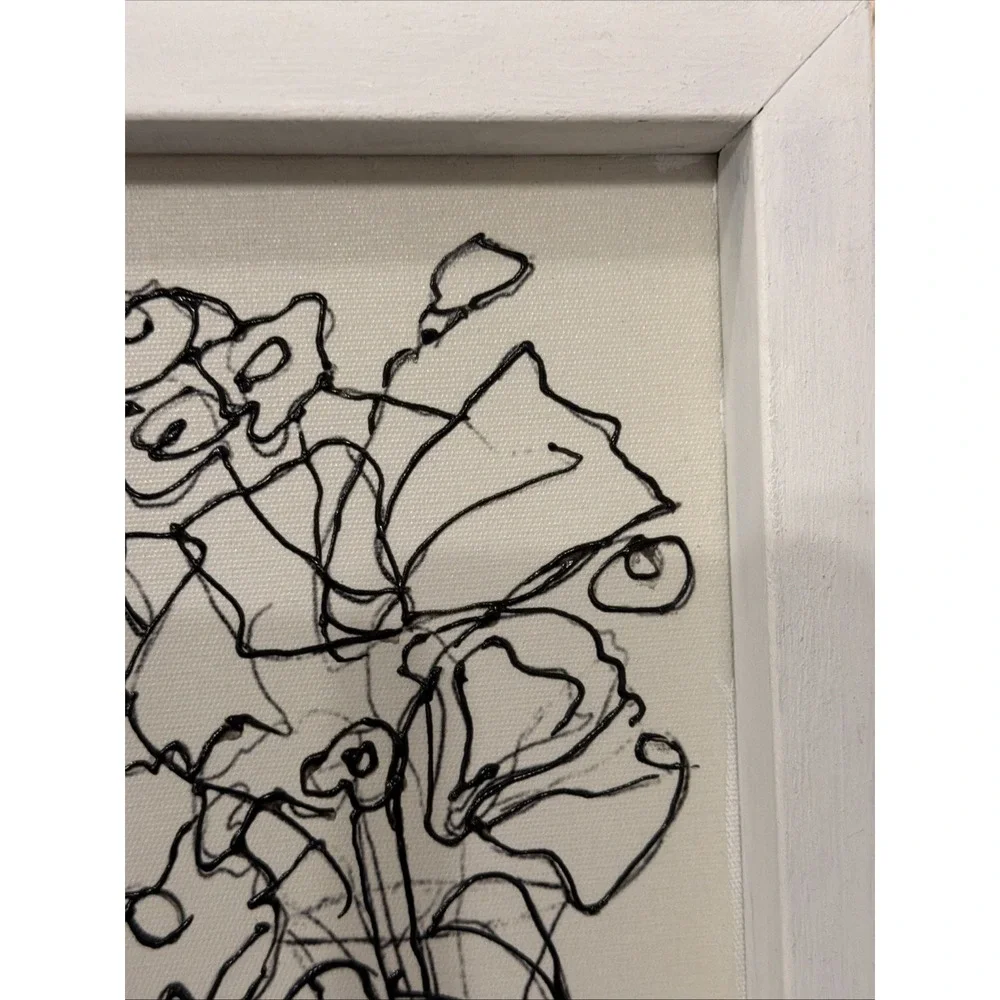 Hobby Lobby Wire Floral Wall Art White Shadow‎ Box Frame Black Flower Vase Decor